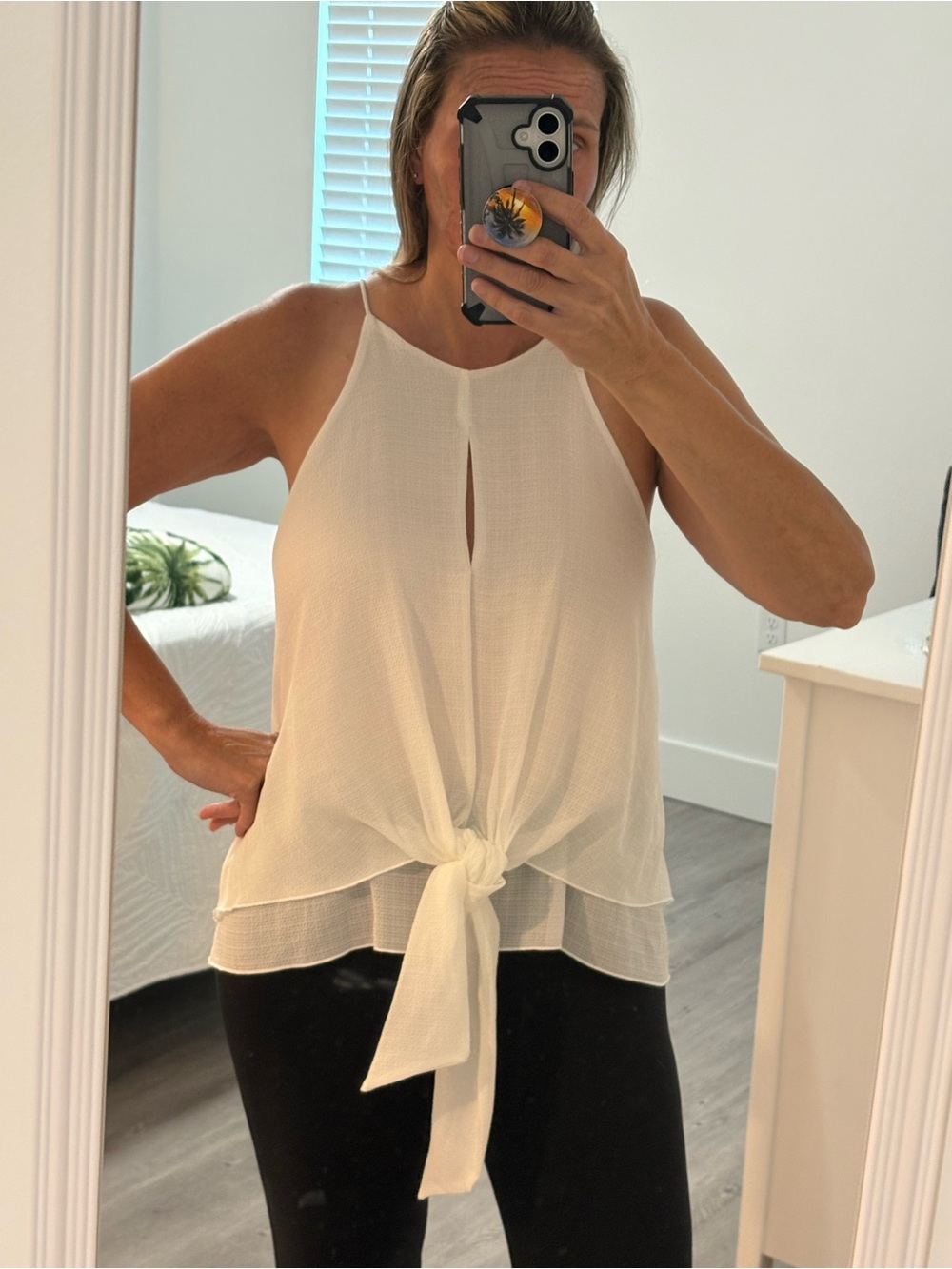 Vici Cream Tie-Front Halter Tank Top